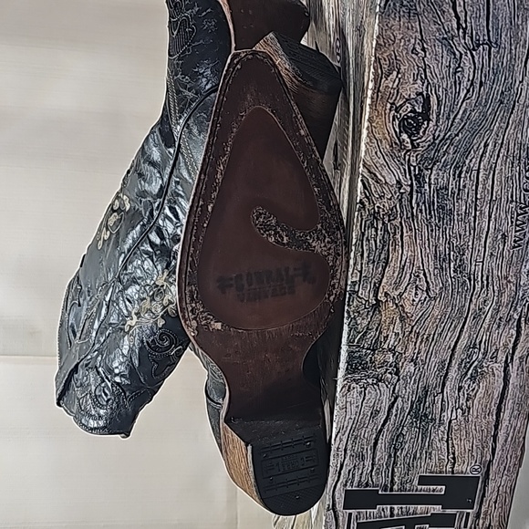 CORRAL C2108 black distressed snip toe cowgirl boots exotic lizard inlay sz 7.5 - Picture 4 of 7